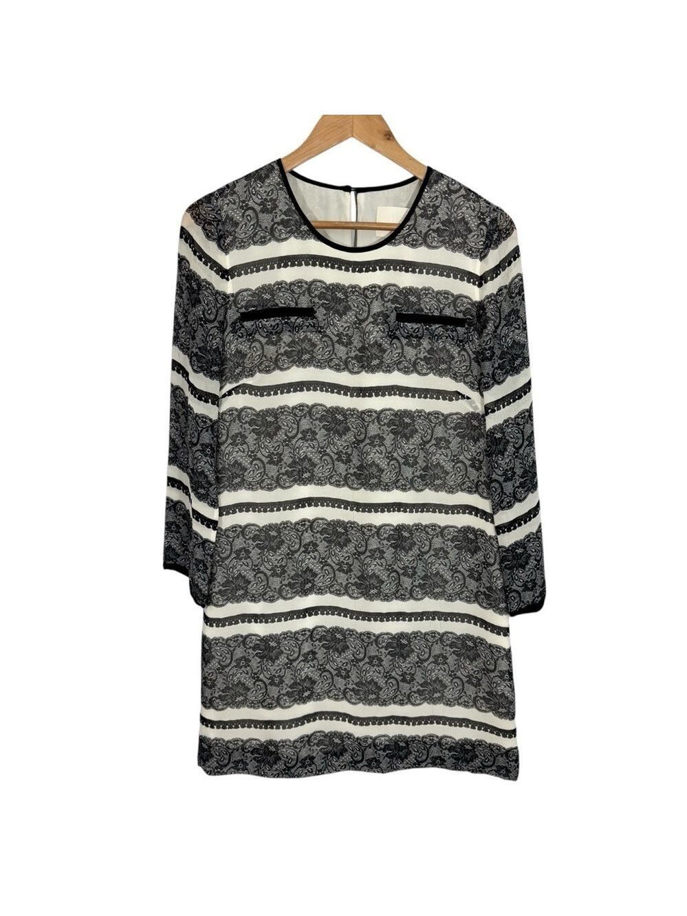 J.Crew Collection 100% Silk Shift Dress Sz 6 Lace Printed L/S Knee Length VGUC